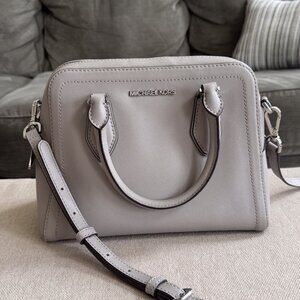 Michael Kors Ayden Medium Saffiano Leather Gray Satchel Crossbody Purse
